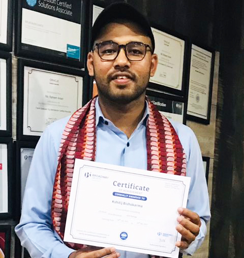 Successful student from Broadway Infosys Mr. Kshitij Bishokarma